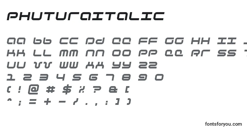 PhuturaItalicフォント–アルファベット、数字、特殊文字