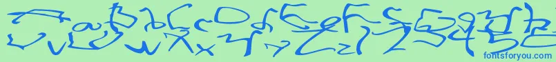 フォントStretchedStrungWide – 青い文字は緑の背景です。