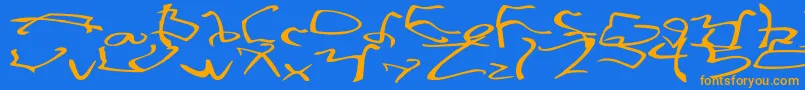 フォントStretchedStrungWide – オレンジ色の文字が青い背景にあります。