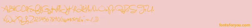 フォントSweetlyBrokenSemibold – オレンジの文字がピンクの背景にあります。