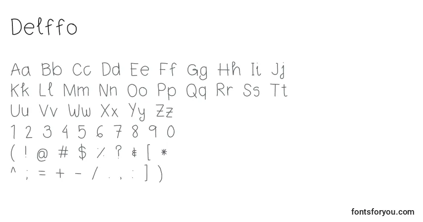 Schriftart Delffo – Alphabet, Zahlen, spezielle Symbole