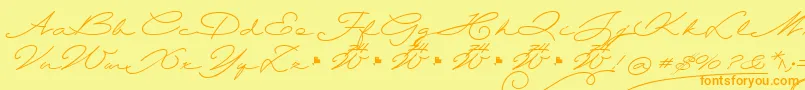 Wolframia-Schriftart – Orangefarbene Schriften auf gelbem Hintergrund