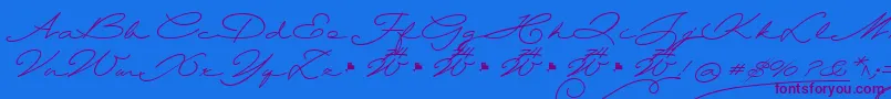 Wolframia-Schriftart – Violette Schriften auf blauem Hintergrund