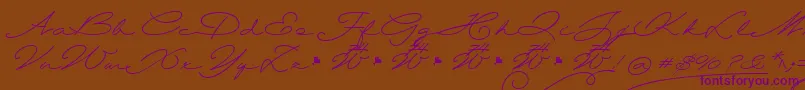 Wolframia-Schriftart – Violette Schriften auf braunem Hintergrund