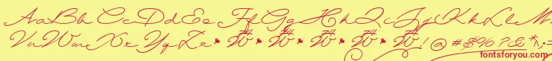 Wolframia-Schriftart – Rote Schriften auf gelbem Hintergrund