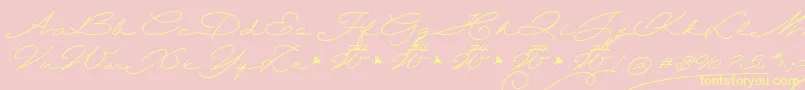 Wolframia-Schriftart – Gelbe Schriften auf rosa Hintergrund