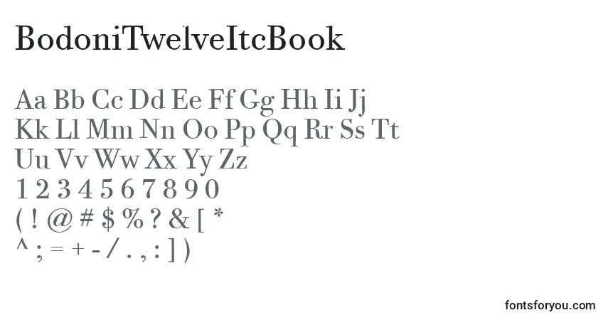 A fonte BodoniTwelveItcBook – alfabeto, números, caracteres especiais