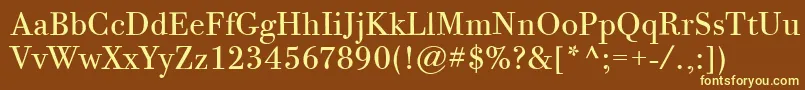 BodoniTwelveItcBook-fontti – keltaiset fontit ruskealla taustalla