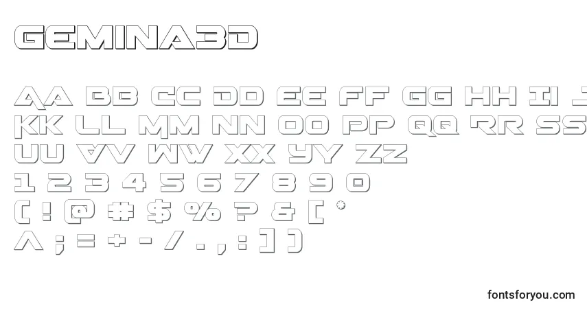 A fonte Gemina3D – alfabeto, números, caracteres especiais