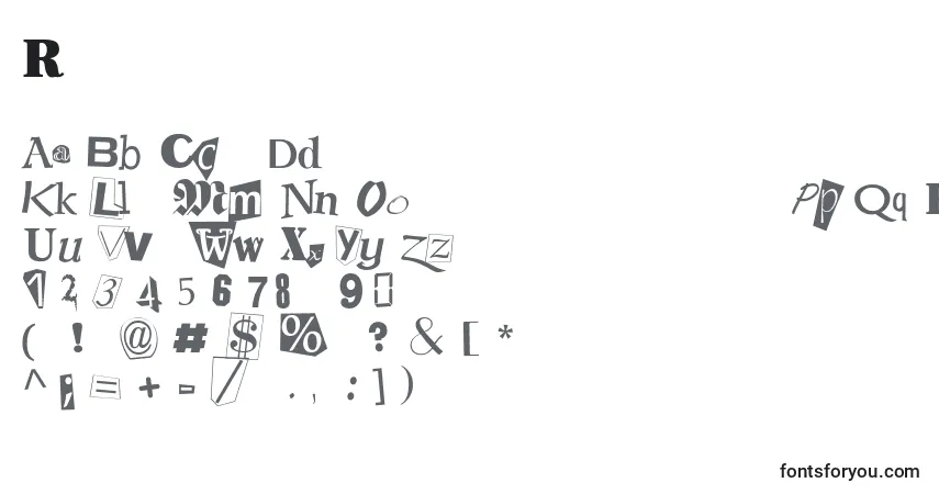 Czcionka Ransomnote – alfabet, cyfry, specjalne znaki