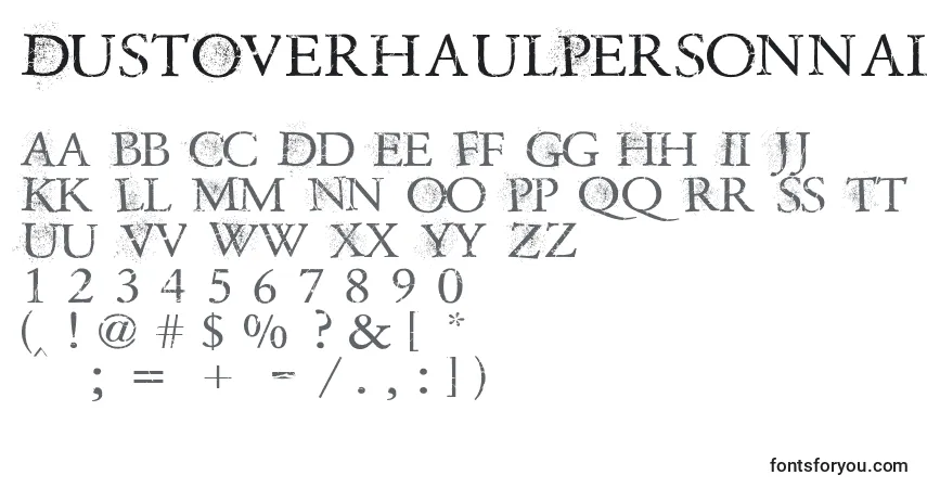Schriftart DustOverhaulPersonnalUseVersion – Alphabet, Zahlen, spezielle Symbole