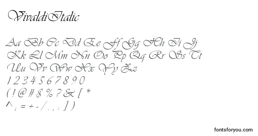 Fuente VivaldiItalic - alfabeto, números, caracteres especiales