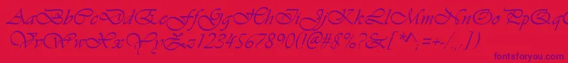 Fonte VivaldiItalic – fontes roxas em um fundo vermelho