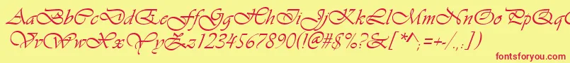 Fonte VivaldiItalic – fontes vermelhas em um fundo amarelo
