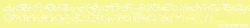 VivaldiItalic-Schriftart – Weiße Schriften auf gelbem Hintergrund