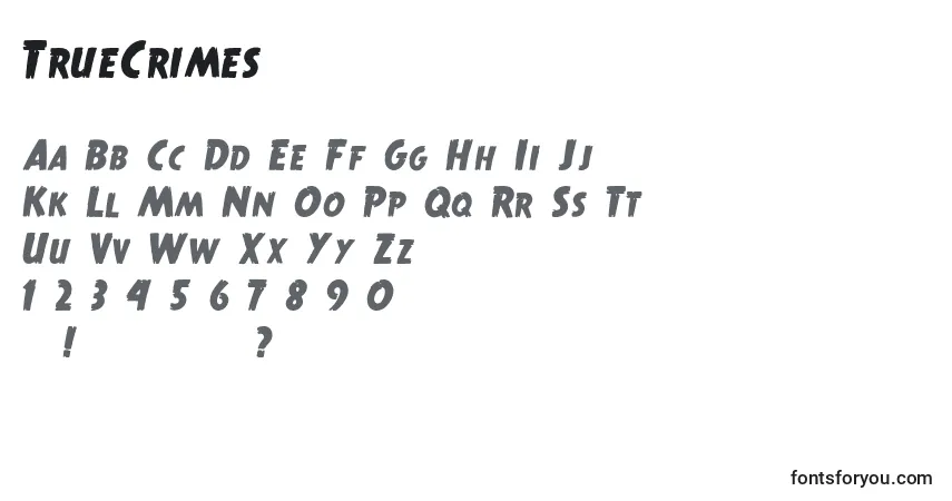 A fonte TrueCrimes – alfabeto, números, caracteres especiais