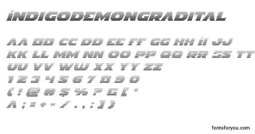 Indigodemongradital-fontti – aakkoset, numerot, erikoismerkit