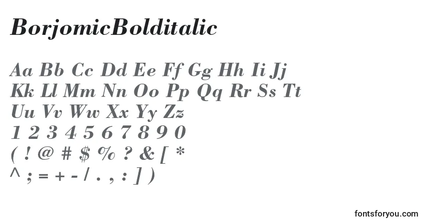 Schriftart BorjomicBolditalic – Alphabet, Zahlen, spezielle Symbole