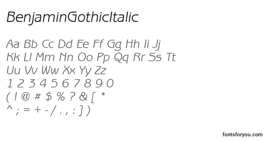 Schriftart BenjaminGothicItalic – Alphabet, Zahlen, spezielle Symbole