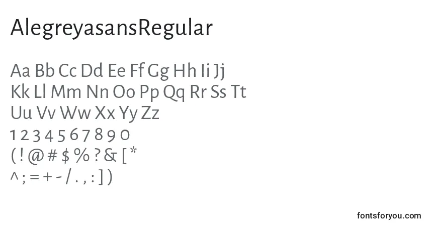 Czcionka AlegreyasansRegular – alfabet, cyfry, specjalne znaki