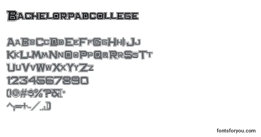Czcionka Bachelorpadcollege – alfabet, cyfry, specjalne znaki