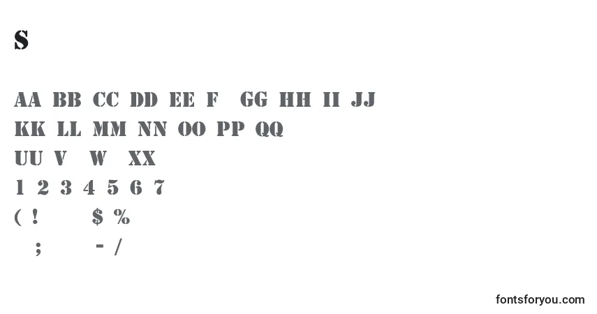 Czcionka StencilThin – alfabet, cyfry, specjalne znaki