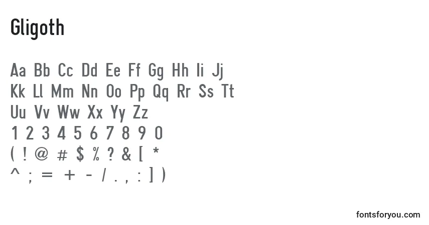 Gligoth-fontti – aakkoset, numerot, erikoismerkit