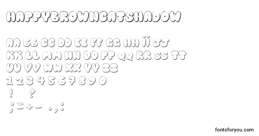 Czcionka HappyBrownCatShadow – alfabet, cyfry, specjalne znaki