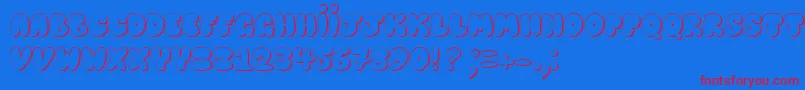 HappyBrownCatShadow-Schriftart – Rote Schriften auf blauem Hintergrund