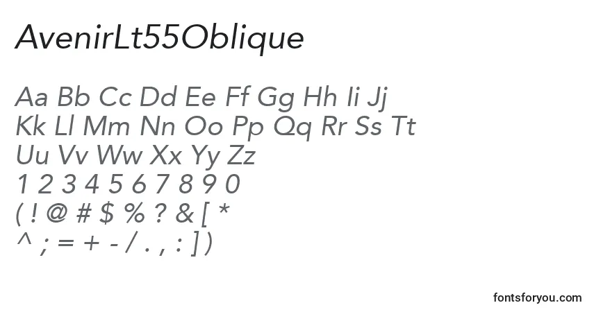 Schriftart AvenirLt55Oblique – Alphabet, Zahlen, spezielle Symbole