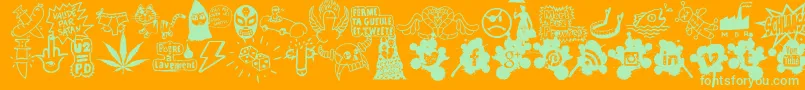 WcSchlaasss-Schriftart – Grüne Schriften auf orangefarbenem Hintergrund