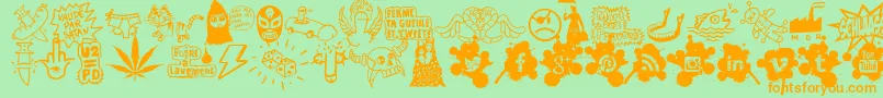 WcSchlaasss-Schriftart – Orangefarbene Schriften auf grünem Hintergrund