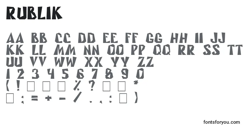 Czcionka Rublik – alfabet, cyfry, specjalne znaki