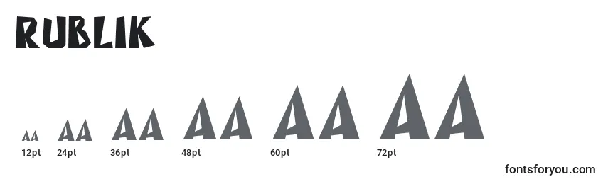 Размеры шрифта Rublik
