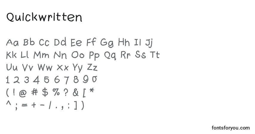A fonte Quickwritten – alfabeto, números, caracteres especiais