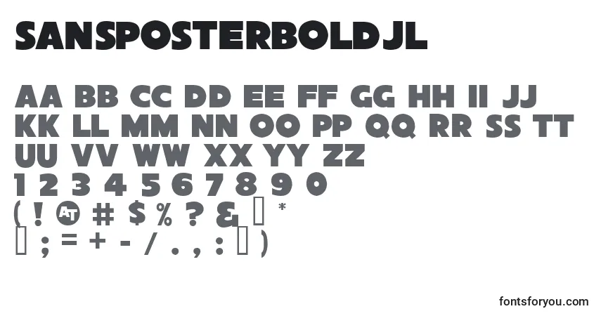 Шрифт SansPosterBoldJl – алфавит, цифры, специальные символы