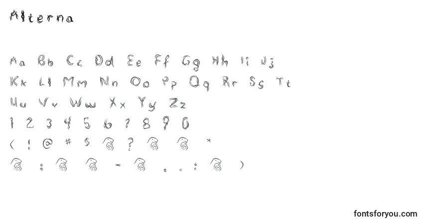 Czcionka Alterna – alfabet, cyfry, specjalne znaki