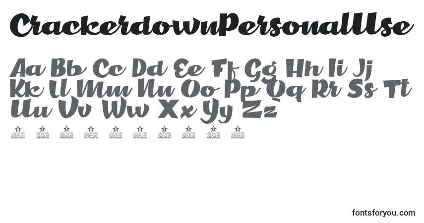 A fonte CrackerdownPersonalUse – alfabeto, números, caracteres especiais