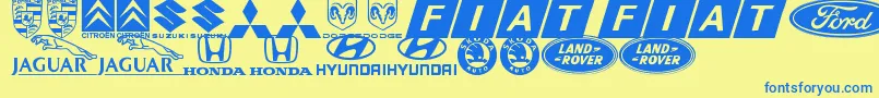 Więcej informacji o czcionce LogocarsbatsTfb Czcionka LogocarsbatsTfb – niebieskie czcionki na żółtym tle