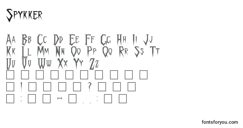 Czcionka Spykker – alfabet, cyfry, specjalne znaki