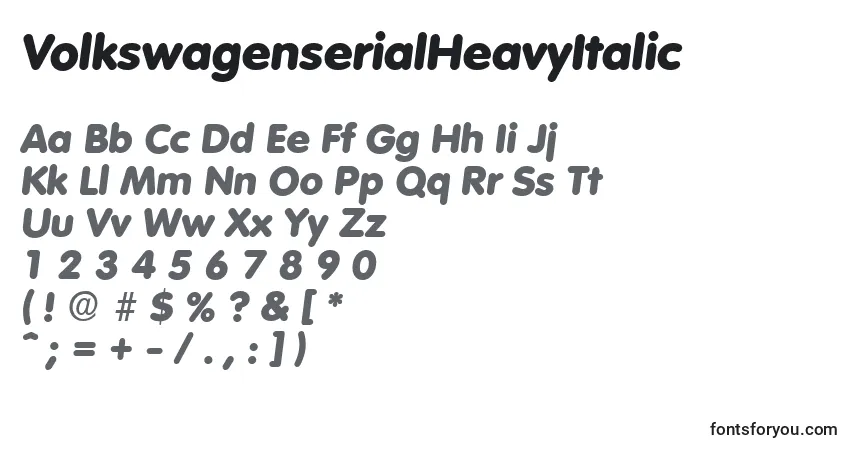 Czcionka VolkswagenserialHeavyItalic – alfabet, cyfry, specjalne znaki