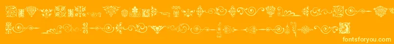 Neoclassicfleuronsfree-Schriftart – Gelbe Schriften auf orangefarbenem Hintergrund