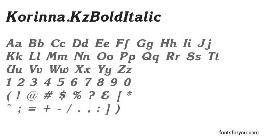 A fonte Korinna.KzBoldItalic – alfabeto, números, caracteres especiais