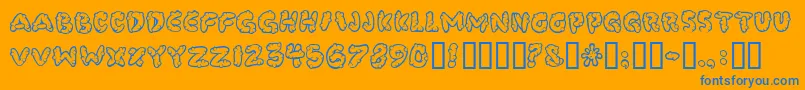 Poocorny-Schriftart – Blaue Schriften auf orangefarbenem Hintergrund