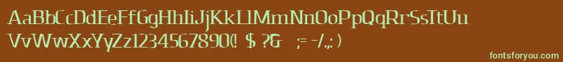 フォントDolomitesbd – 緑色の文字が茶色の背景にあります。