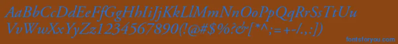 AgaramondproItalic-Schriftart – Blaue Schriften auf braunem Hintergrund