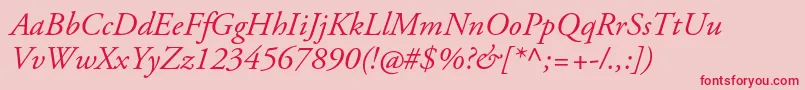 AgaramondproItalic-Schriftart – Rote Schriften auf rosa Hintergrund