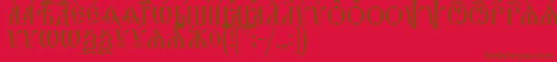 HirmosCapsIeucs-Schriftart – Braune Schriften auf rotem Hintergrund