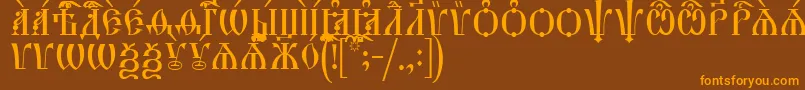 フォントHirmosCapsIeucs – オレンジ色の文字が茶色の背景にあります。