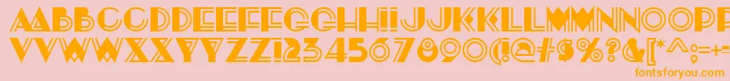フォントKonstruktoDeco – オレンジの文字がピンクの背景にあります。